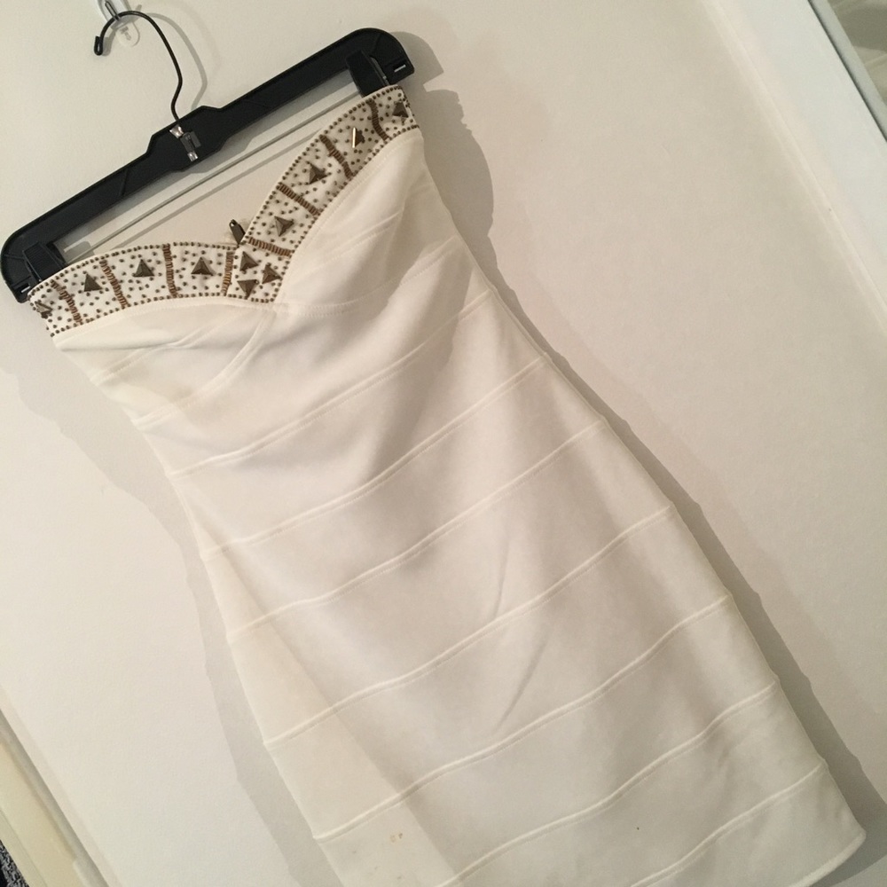 White bandage bodycon strapless midi dress small